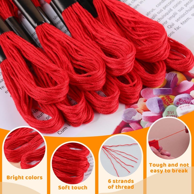 Dercuy 24 Skeins Red Embroidery Floss, Red Embroidery Cross Floss, Embroidery Thread Floss Set Including Plastic Floss Bobbins for Embroidery and Sewing - Image 2